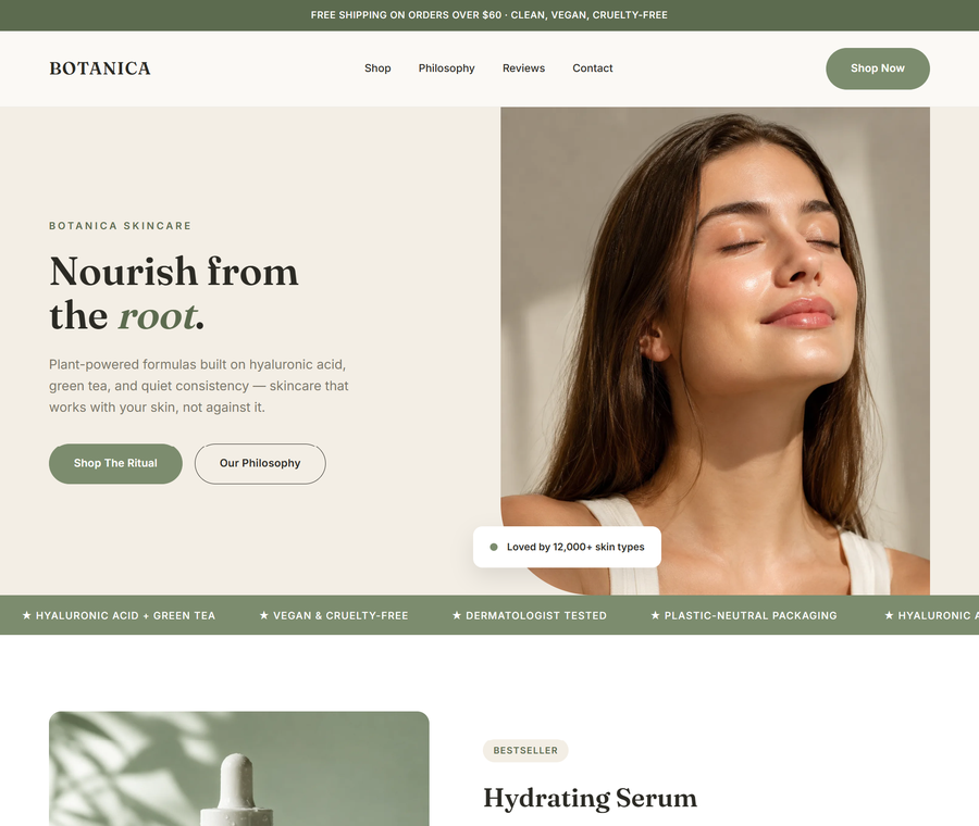 Botanica Skincare website design by DanBaz Digital