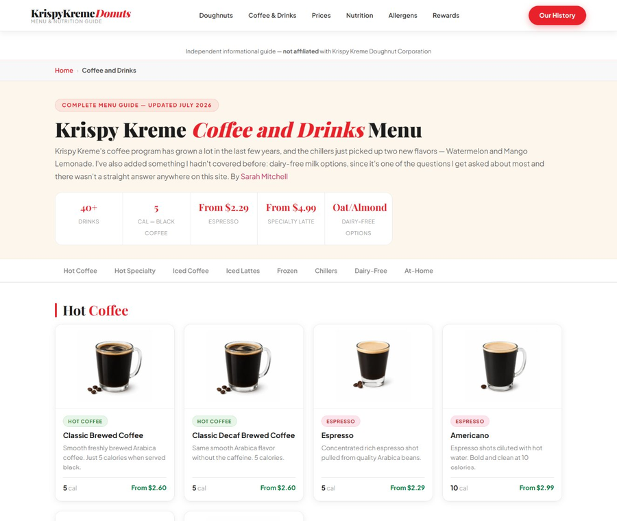 Krispy Kreme Menu Guide website design by DanBaz Digital