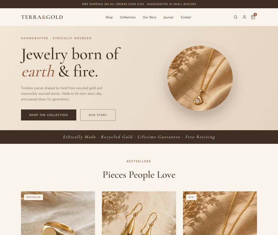 Terra & Gold jewelry website design by DanBaz Digital